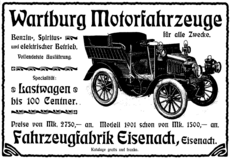 Zeitgenössische Werbung für den Wartburg-Motorwagen aus dem Jahr 1901